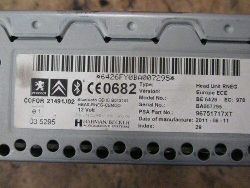 CITROEN DS3 HARMAN/BECKER RADIO / MUSIC / PHONE / NAVIGATION MODULE 96751717XT